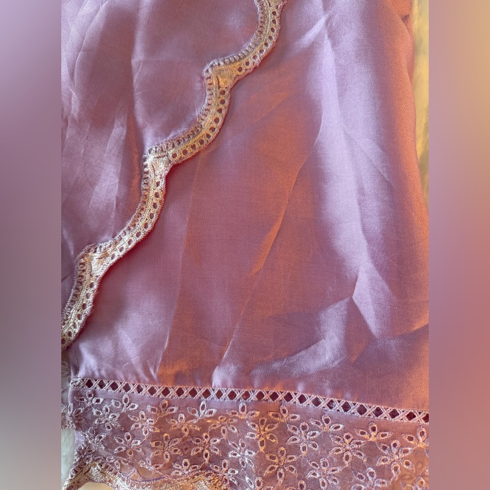 Farah Talib Aziz Pakistani Indian Lavender Raw Silk Wrap Shirt With Sleeves - Picture 8 of 15